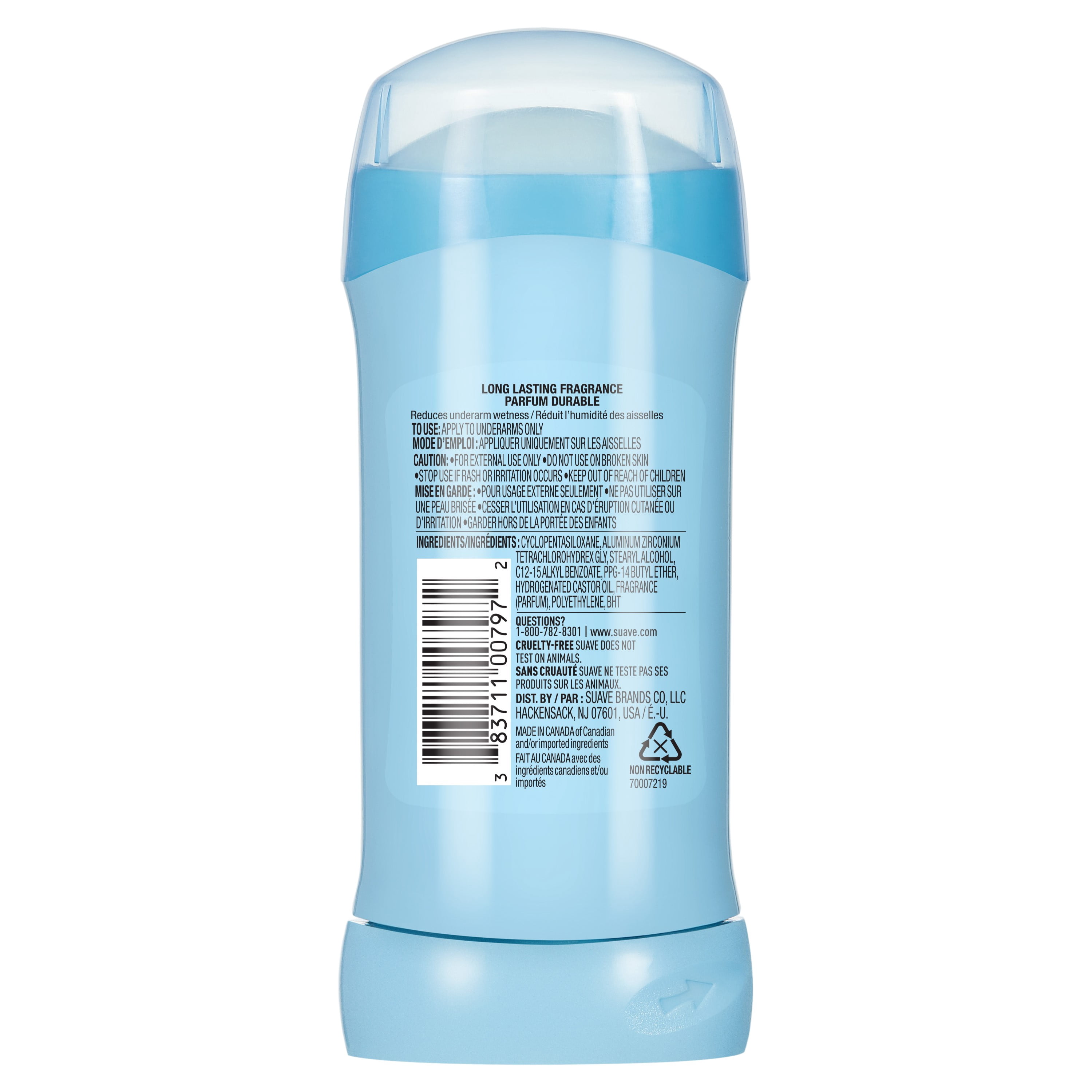 Déodorant antisudorifique Suave pour femmes, protection 48 heures, parfum de poudre, 74g