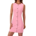 thumbnail image 2 of Ovzne Robes pour Femmes Robe pour Femme Mode Femmes Couleur Unie Sans Manches Col Rond Bouton Robe Courte de Travail Robe de Vacances Liquidation, 2 of 7