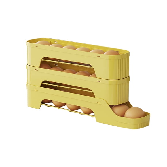 Rack Storage Solution for Kitchen – Food Grade Refrigerator Egg Holder with Large Capacity Sliding Tray Auto Roll Design Side Door Fit Stackable Egg Storage Container for Fridge