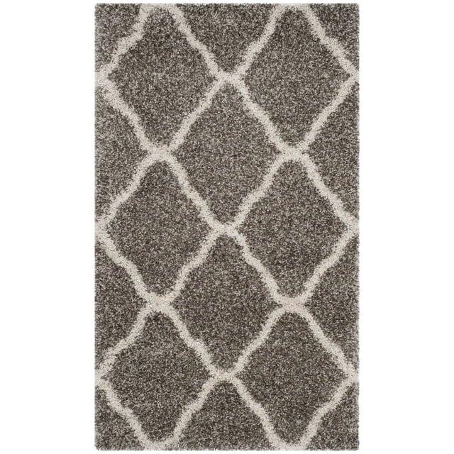 Safavieh Hudson Tapis Shag Géométrique Aliné pour Aire, Présentant une pile Shag Synthétique Pelucheuse en Gris avec un Motif Géométrique de Carreaux Marocains Blanc Cassé, Tissé Mécaniquement pour la Durabilité et l'Entretien Facile, Convient pour Ajouter de la texture et de la Chaleur aux Espaces de Vie Ou aux Chambres.