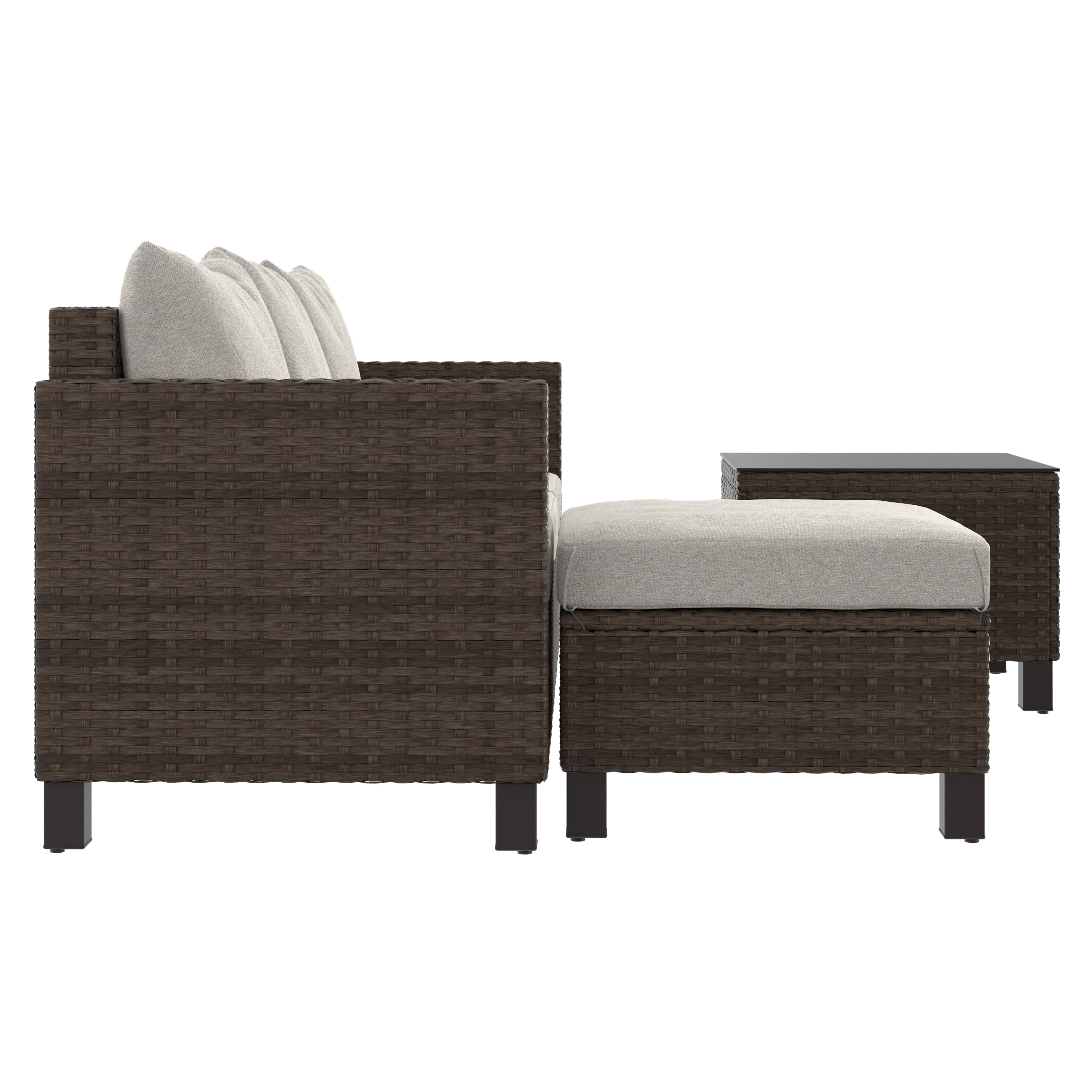 Better Homes & Gardens Brookbury 3-Piece Steel Outdoor Compact Sectional Set with Cushions & Covers, Tan