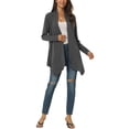 thumbnail image 2 of INSPIRE CHIC Cardigan Léger Décontracté à Manches Longues pour Femme, Ouvert Drapé, Printemps Automne, G Gris Foncé, 2 of 6
