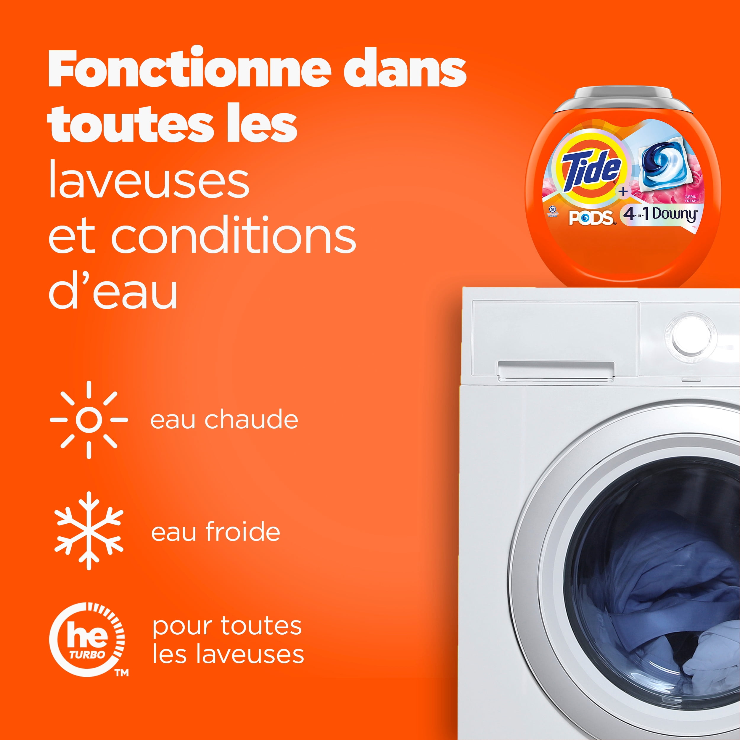Capsules de détergent à lessive Tide PODS avec un soupçon de détergent Downy 4 en 1, 57 unités, détachant, fraîcheur, douceur, protecteur de tissu, compatible avec les laveuses HE