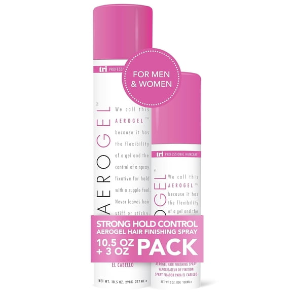 TRI Design Laque Aérogel - Vaporisateur Coiffant à Tenue Forte et Flexible pour Tous Types de Cheveux - Non Collant et Parfumé - Lot de 2 (3 oz & 10.5 oz)