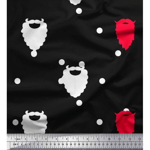 Soimoi Poly Georgette Fabric Dot & Santa Moustache Christmas Print Fabric by The Yard 42 Inch Wide