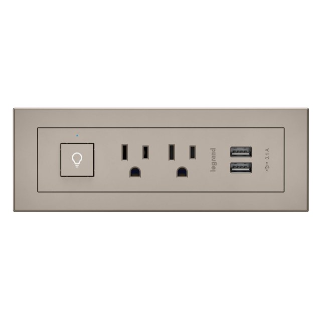 Legrand Wiremold RDSZNI10 radiant Furniture Power Center with USB and Switch, Recessed Power Strip, 2 Outlets, Type A USB, 10 Foot Cord, Nickel