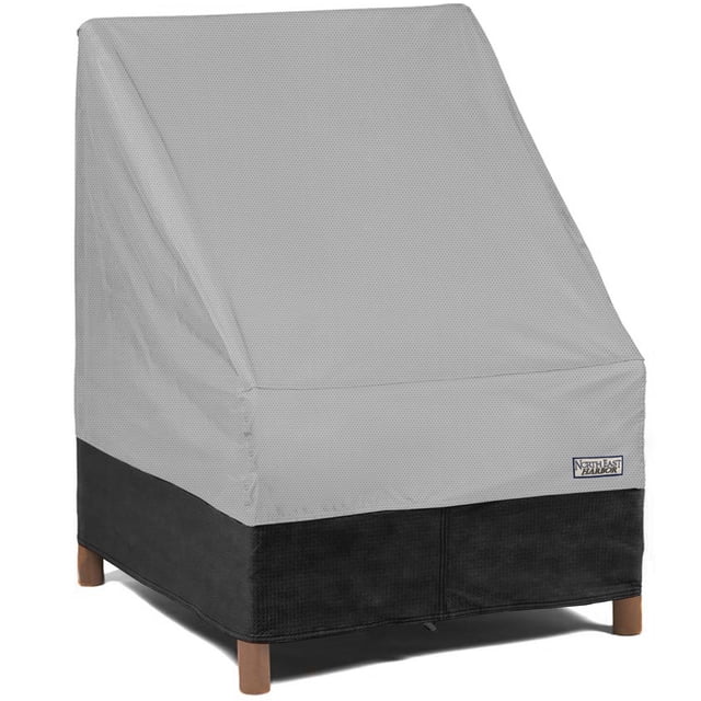 Housse de Meuble de Patio Extérieur NEH - 40 Pouces L x 40 Pouces P x 36 Pouces H - Matériau Respirant, Protection contre les Rayons du Soleil et Housse de Rangement Résistante aux Intempéries - Gris avec Ourlet Noir, Vue avant Centrée d'Une Housse de Chaise Grise à Quatre Couches en Non-Tissé avec Ourlet Noir pour Chaises jusqu'à 40 Pouces x 40 Pouces x 36 Pouces; Ourlet à Cordon visible à la base et Sangles d'Attachement à Boucle aux Coins, surface en Tissu Texturé Résistant à l'Eau et Pinces à Boucle à Dégagement Rapide; Sac de Rangement Plié