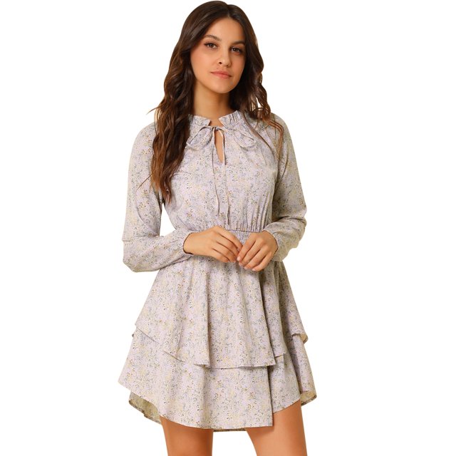 Unique Bargains Robe en Mousseline à Taille Smockée à Imprimé Floral Vintage pour Femme