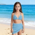 thumbnail image 2 of Zpanxa Girls Bathing Suits 2 Piece Nylon Spandex Solid Color Blocked Split Bikini with Mesh Skirt Blue 8 Years, 2 of 5