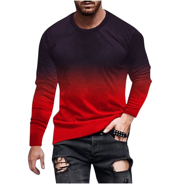 T-Shirts Sans Manches pour Hommes T-Shirt Dégradé pour Hommes Impression 3D Non Positionnée T-Shirt Décontracté à Manches Longues Col Rond Haut Blouses T-Shirts en Coton pour Hommes T-Shirts d'Été pour Hommes