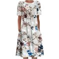 thumbnail image 2 of Pisexur Robe à Manches Courtes à Col Rond pour Femme Été Décontractée Col Rond Manches Courtes Plissée Imprimée Robes Femme Robe, 2 of 5