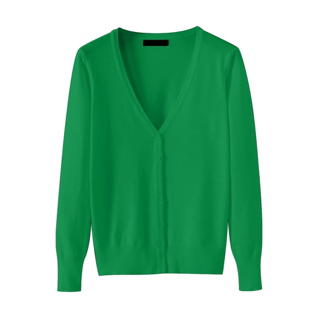 IMENGL Lightweight V neck knit cardigan sweater plus size available, Green M, Size M-5XL