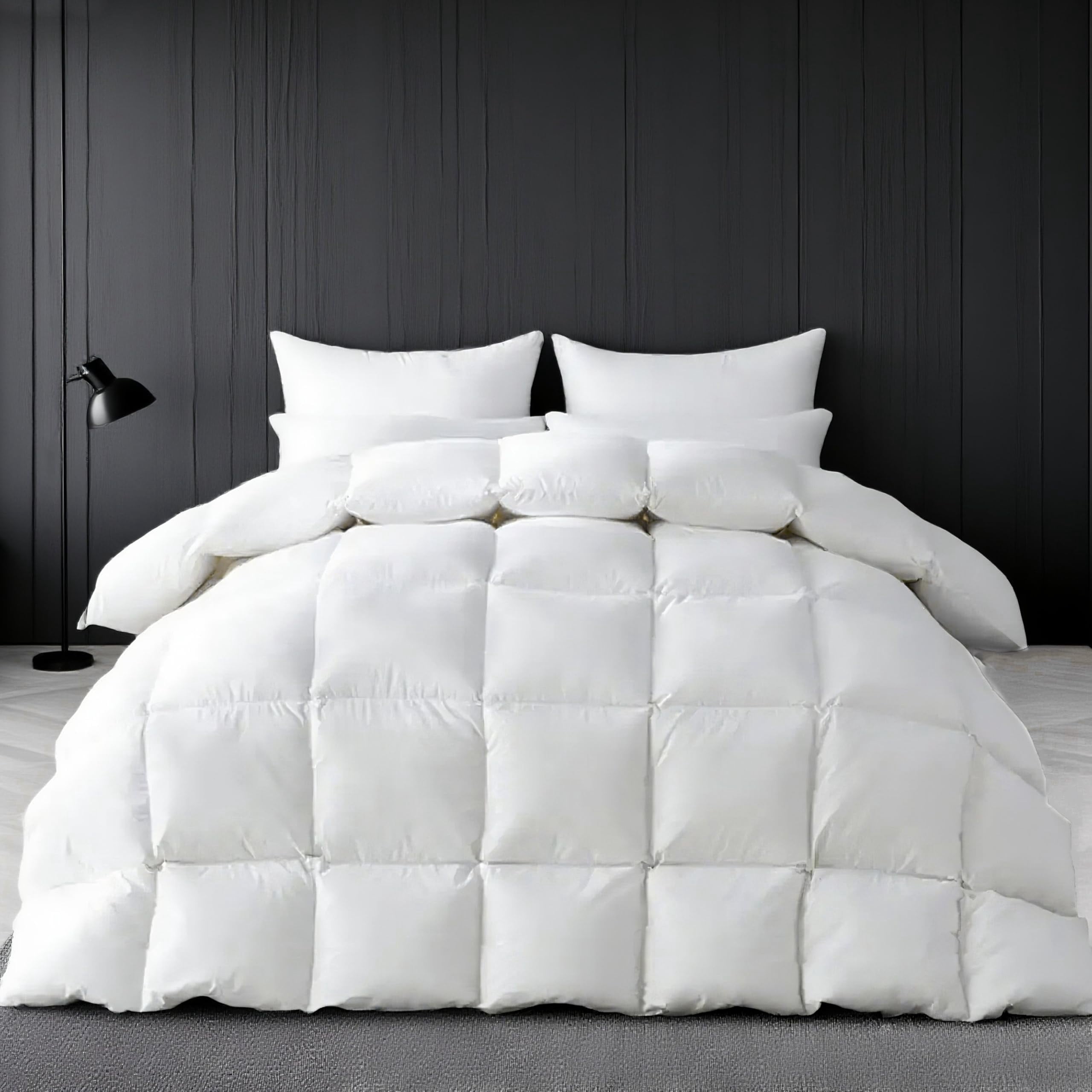 SHOUREN White Luxurious Goose Feather Down Fiber Comforter Queen 90"X90"