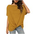 thumbnail image 1 of Birdeem Solid Color off Shoulder T-Shirt Loose Short Sleeved Top for Women, 1 of 12