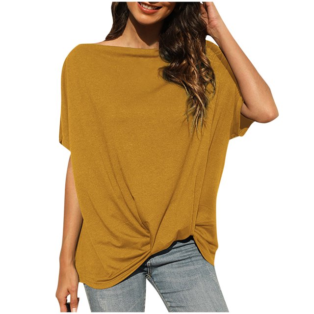 Birdeem Solid Color off Shoulder T-Shirt Loose Short Sleeved Top for Women
