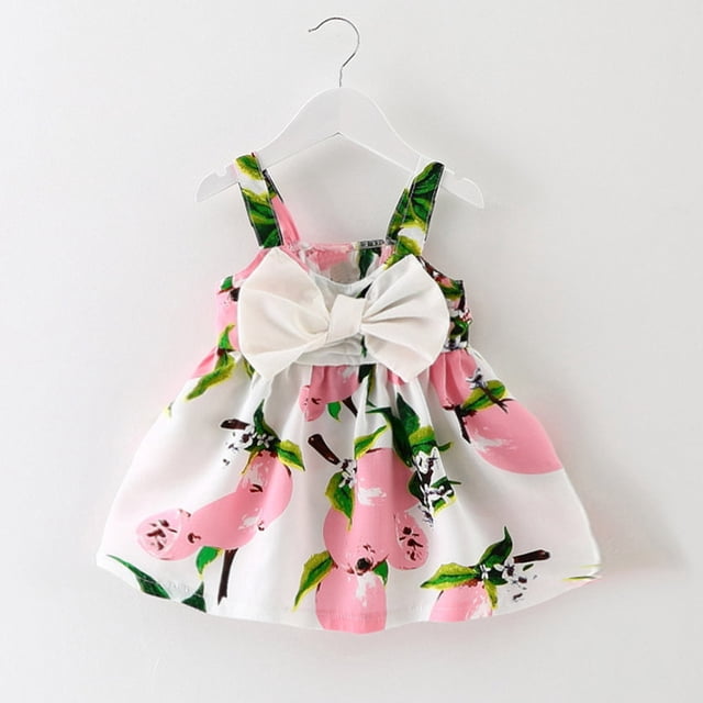 EGNMCR Vêtements pour Bébé Fille Vêtements pour Bébé Fille Tenue pour Nourrisson Imprimée Citron Robe Princesse Sans Manches Gallus