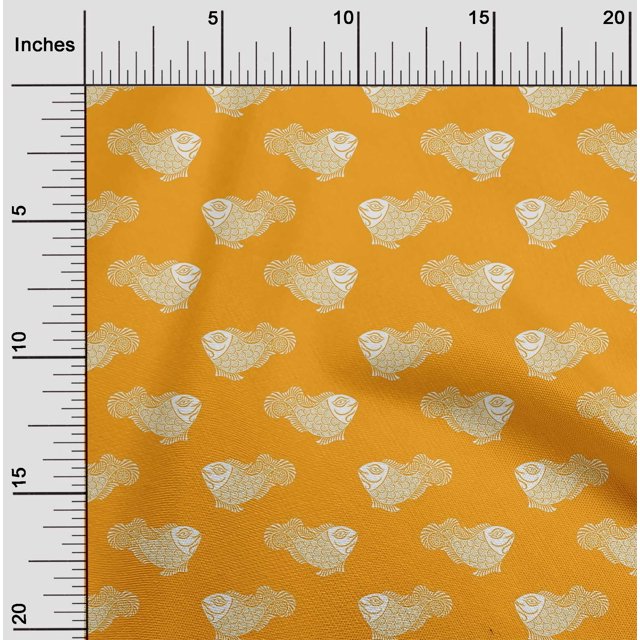 oneOone Cotton Cambric Fabric Fish Block Print Fabric BTY 56 Inch Wide