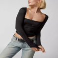 thumbnail image 3 of Women‘s Bodycon Square Neck Long Sleeve Shirts Slim Fit Tops Basic Blouse Tee Tops, 3 of 6