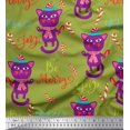 thumbnail image 1 of Soimoi Green Silk Fabric Text & Cat Kids Printed Fabric 1 Yard 42 Inch Wide, 1 of 3