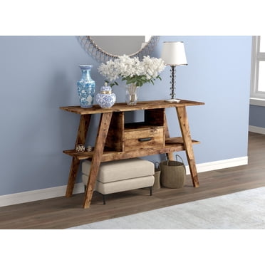 Safdie & Co. Table Console 47L Bois Brun Récupéré 1 Tirroirs 1 Étagère