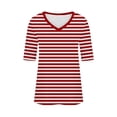 thumbnail image 5 of Penkiiy T-Shirts à Col en V à Blocs de Couleur Rayés pour Femmes, Manches Mi-Longues, Hauts Décontractés Unis d'Été, T-Shirts Y2K, 13 Ans, Rouge, 5 of 5