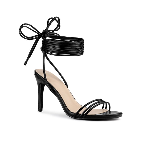 BLISSFUL STEP Women's Strappy Lace Up Slingback Open Toe Stiletto Heel Sandals Black 9