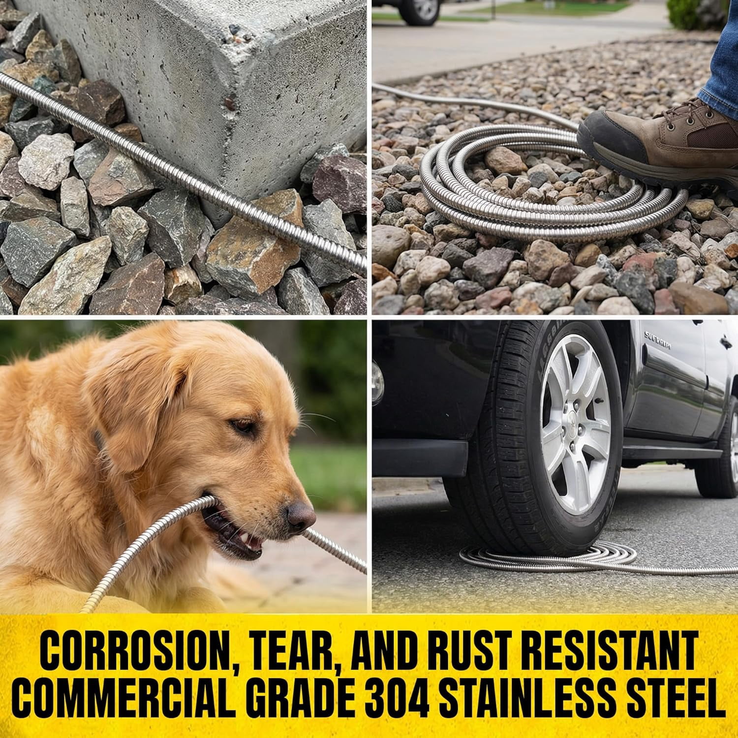 Bionic Steel Tuyau D’arrosage 50 pieds 5/8 Po 500 PSI Sans Pli En Acier Inoxydable Rangement Enroulé Facile