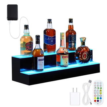 LED Lighted Liquor Bottle Display Shelf, 30 Inch 2-Tier Acrylic Wall-Mounted Bar Shelf, Multicolor Lighting, Remote, Wireless & App Control, Music Modes, Timer, Modern Rack, Rectangle, 30 inches