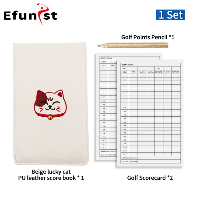 Portable Golf Score Book With Pencil And Score Card PU Leather Material Score Notebook Cartoon Animal Golf Accessories Drop Ship Lucky Cat