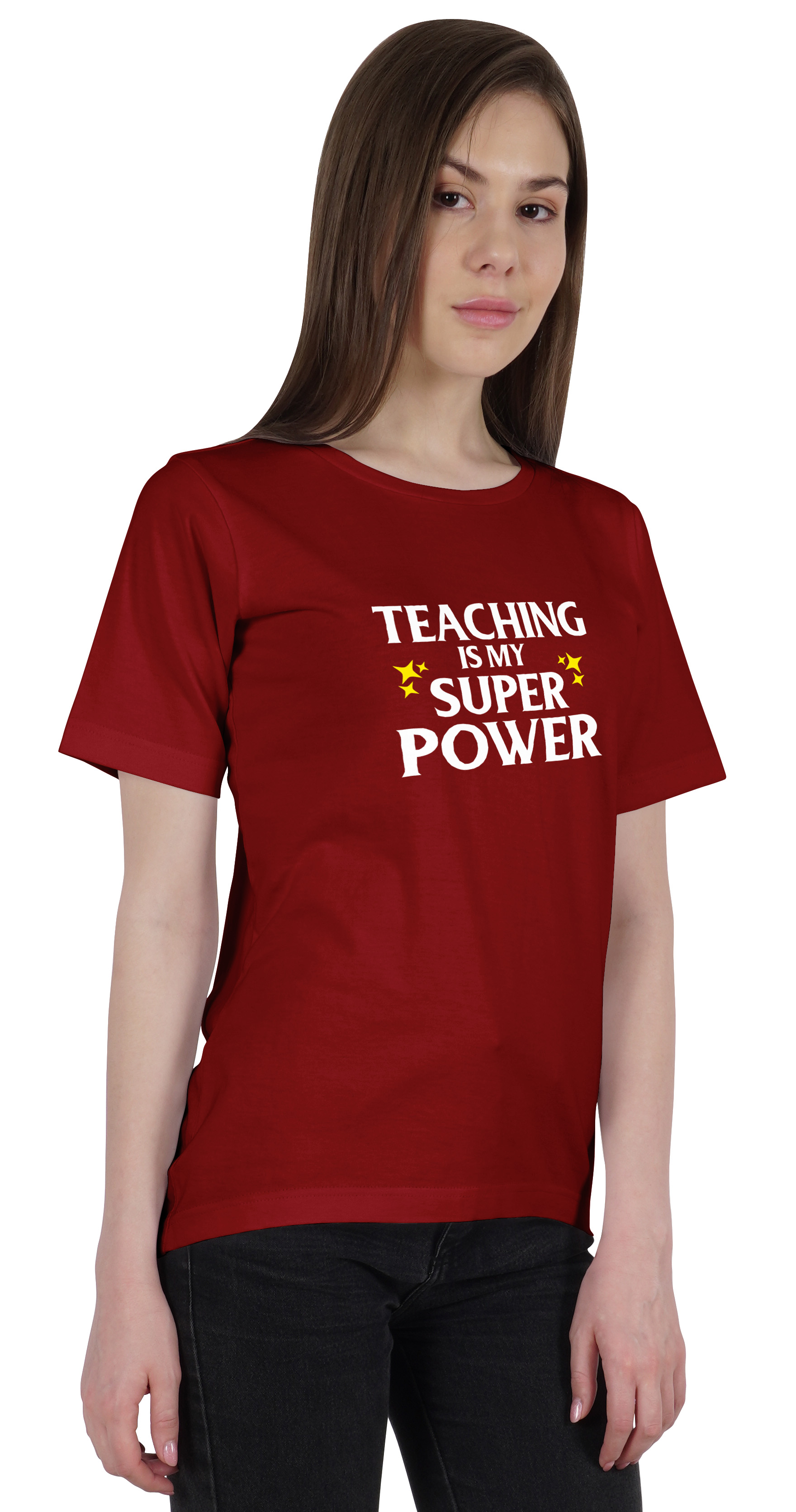 Inkmeso T-Shirt à Encolure Dégagée pour Femmes « Teaching Is My Super Power » Citation Graphique d'Enseignante
