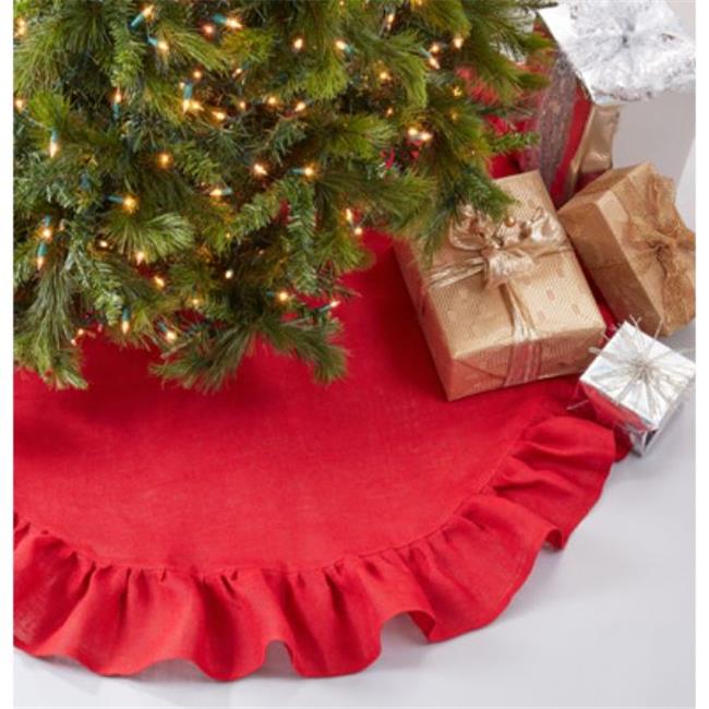 Saro Lifestyle 9613.R72R 72 in. Round Jute Christmas Tree Skirt, Red