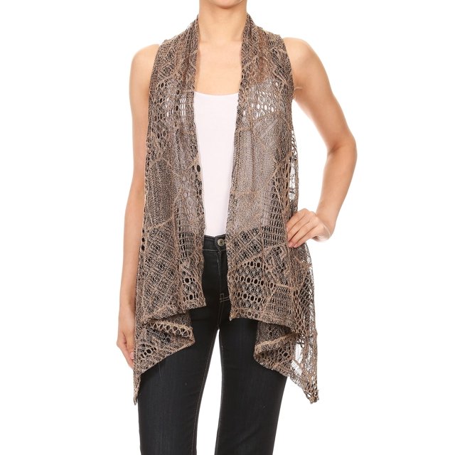 Cardigan Châle au Crochet Sans Manches à devant Ouvert pour Femmes, par-Dessus de Bikini