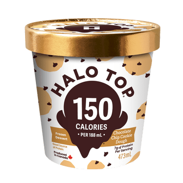 Halo Top Chocolate Chip Cookie Dough Frozen Dessert, Low Calorie, High Protein, 473 mL Tub, 437 mL