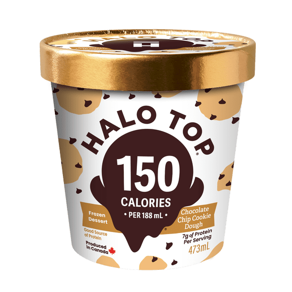 Halo Top Chocolate Chip Cookie Dough Frozen Dessert, Low Calorie, High Protein, 473 mL Tub, 437 mL