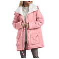 thumbnail image 1 of HBFAGFB Winter Jackets for Women Thick Warm Plush Lapel Adjustable Drawstring Hem Coat Pink Size L, 1 of 4