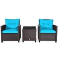 thumbnail image 1 of Patiojoy 3PCS Wicker Cushioned Conversation Set Outdoor Rattan Furniture w/Turquoise Cushions, 1 of 7
