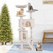 NiamVelo 54-in Double Condo Cat Tree Tower Playhouse with Scratching Post & Perch for Indoor, Beige