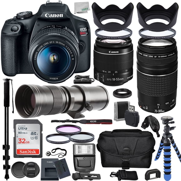 Canon EOS Rebel T7 DSLR Camera with EF-S 18-55mm IS II, EF 75-300mm III, Ultimaxx 420-800mm Preset Telephoto Zoom Lens & Deluxe Bundle: SanDisk Ultra 32GB SDHC, Water Resistant Gadget Bag & Much More