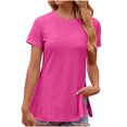 thumbnail image 1 of AherBiu Hauts d'Été Décontractés pour Femmes Manches Courtes Col Rond Fente Illet Trou Chemises de Plage Blouse, 1 of 4