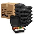 thumbnail image 1 of KARAT EARTH Clamshell Take Out Food Containers [8"x8" - 200 ct] To Go Containers | 3 Compartment, Soak-Resistant, Durable, Stackable | Vented for Hot/Cold Foods, Black, 1 of 4