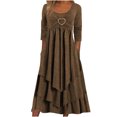 thumbnail image 1 of Robes Brunes pour Femmes Couleur Unie à Manches Longues Robe en Dentelle Patchwork Grande Taille Col Rond Ajustée et Évasée Tendance Vacances Robe Décontractée Maxi Mode Quotidien Blouse Trapèze Dos Nu Robe Plissée, TTG, 1 of 5