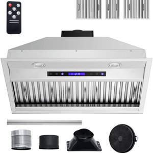 KFFKFF Insérer le capot de portée, 900CFM 4-Speed, 30 Évent de cuisine intégré en acier inoxydable de pouce avec toucher & Télécommande LED Filtres à baffles lumineux, cabriolets, ETL Inscrit