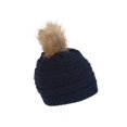 thumbnail image 2 of Gravity Threads Cable Knit Faux Fur Pom Pom Beanie Hat, Navy, 2 of 2