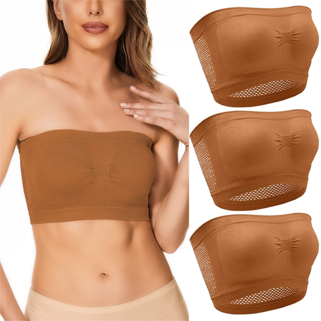 3 Pieces Womens Non Padded Bandeau Sprots Bra Strapless Convertible Bralettes Basic Layer Top Bra