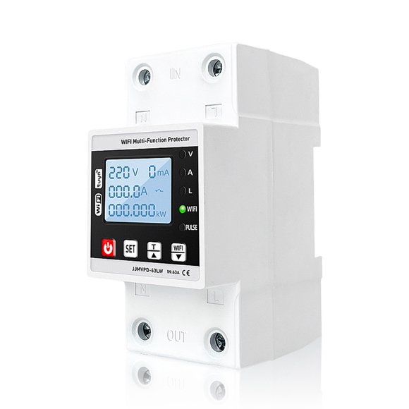 Yeacher Tuya WiFi Intelligent Reclosing Protector Current Voltage Monitoring Circuit Breaker Switch Power Meter Protections Values Settable Mobilephone APP Control