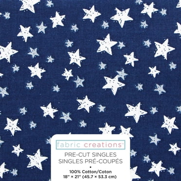 FABRIC CREATIONS Denim Blue with White Stars Fat Quarter Pre-Cut Fabric - 46 cm (18 in) × 53 cm (21 in)/45 cm (17.7 in) × 53 cm (20.9 in), 18x21