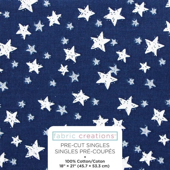 FABRIC CREATIONS Denim Blue with White Stars Fat Quarter Pre-Cut Fabric - 46 cm (18 in) × 53 cm (21 in)/45 cm (17.7 in) × 53 cm (20.9 in), 18x21