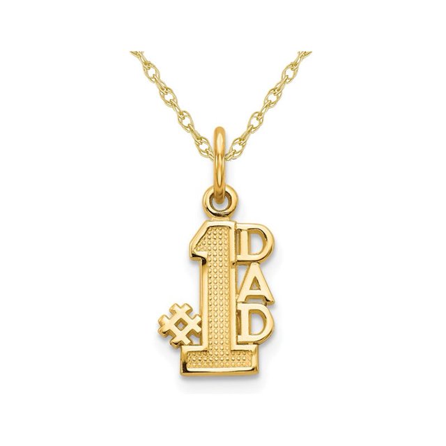 14K Yellow Gold #1 DAD Charm Pendant Necklace with Chain