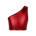 thumbnail image 1 of Sxiwei Kids Girls One Shoulder Metallic Cropped Bra Top Shiny Stage Dance Performance Tanks Tops Red 170-180, 1 of 6