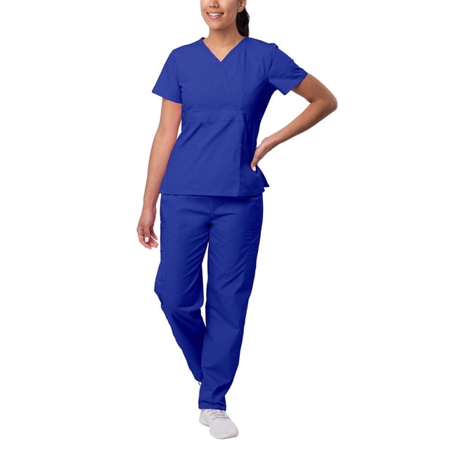 Sivvan Women's Scrub Set - Multi Pocket Cargo Pants & Stylish Mock Wrap Top (Available in 15 Colors)